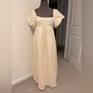 Dissh Ivory Linen Puff Sleeve Maxi. Size 6.